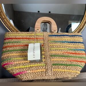 Antik Kraft Rainbow Jute Wooden handle tote